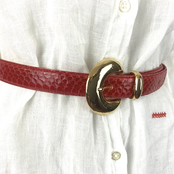 Vintage Jana Genuine Snake Skin Red Belt With Gold Tone Buckle Size L - Picture 4 of 16